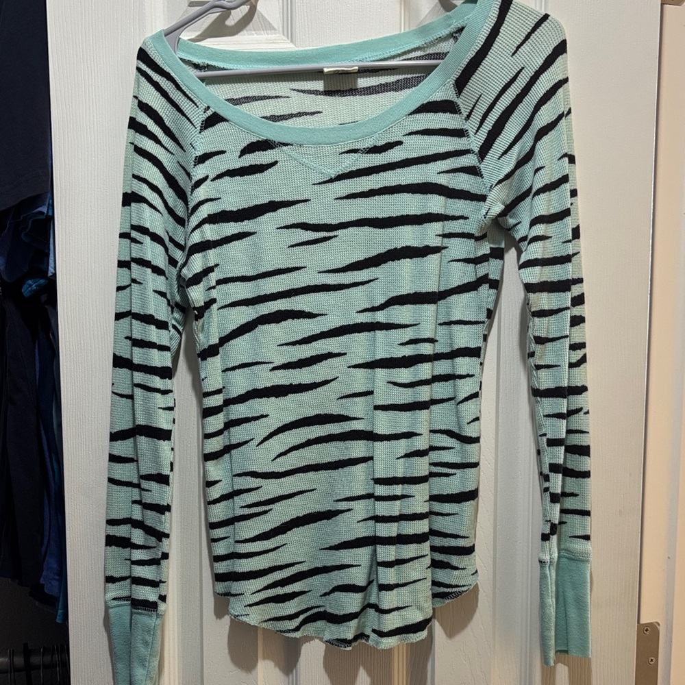Full Tilt Aqua and Black Striped Blouse
